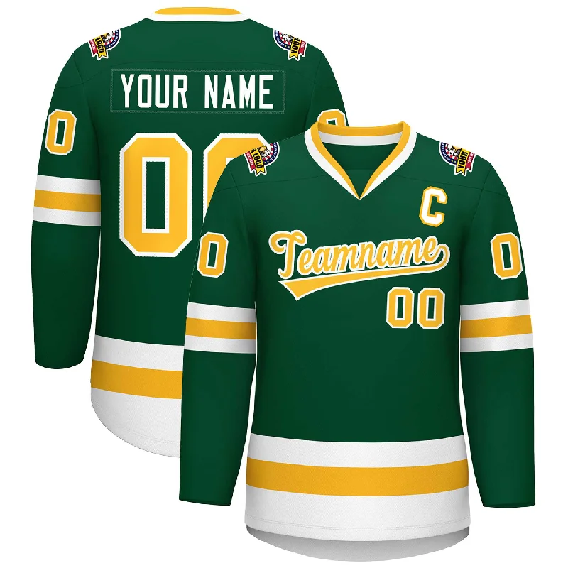 Custom Green Gold-White Classic Style Hockey Jersey Beach