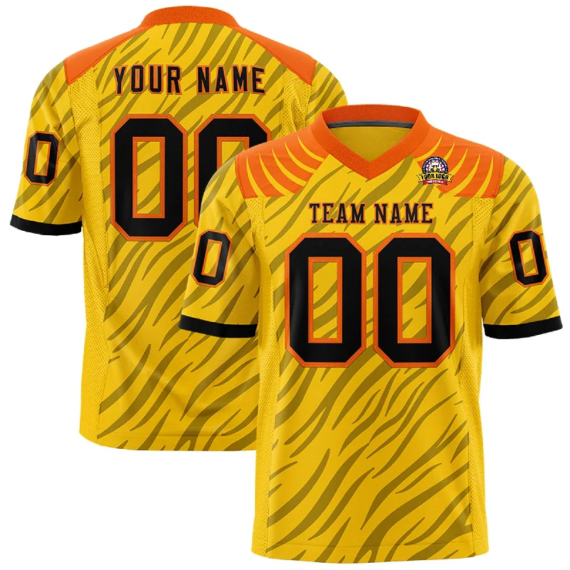 Custom Gold Black Personalized Tiger Stripe Graffiti Pattern Authentic Football Jersey Cool Men's Skate