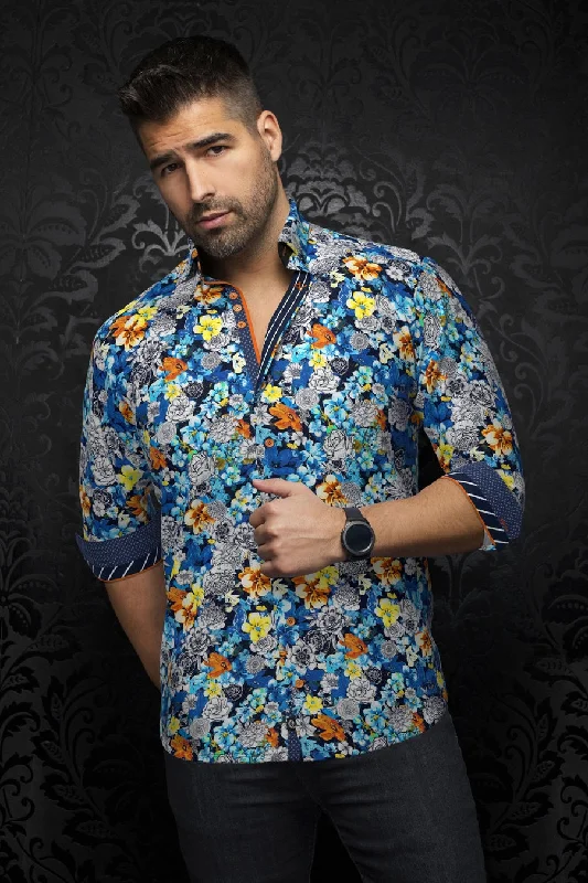 Au Noir Stretch Shirt | Florina Turquoise Multi Modern Men's 