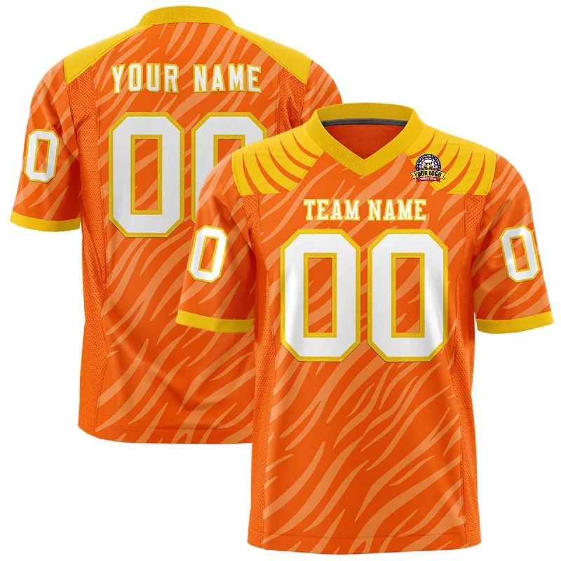 Custom Orange White Personalized Tiger Stripe Graffiti Pattern Authentic Football Jersey Monochromatic Office Style