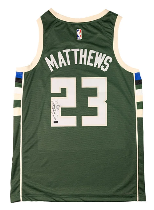 Signed Nike Icon Edition Wesley Matthews Milwaukee Bucks Swingman Jersey Laid