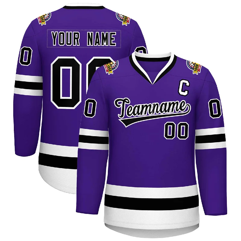 Custom Purple Black-White Classic Style Hockey Jersey Tough Men's Military