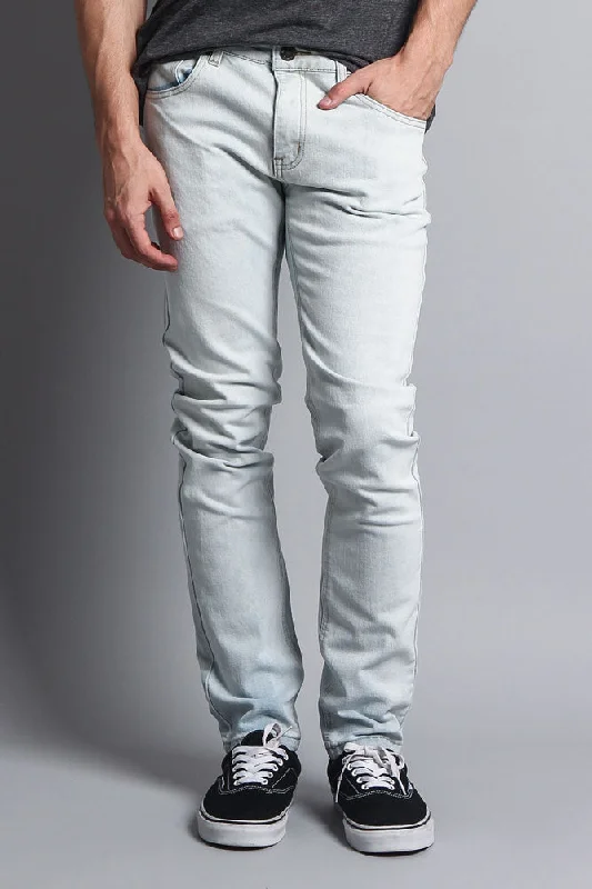 Premium Denim Skinny Fit Jeans (Bleach Blue) Modern Men's Geometric