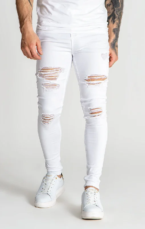 White Core Destroyed Jeans Polished Men's Silk