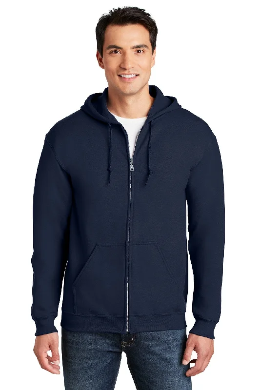 Gildan Heavy Blend Full Zip Hooded Sweatshirt Navy Hip Men's Retro