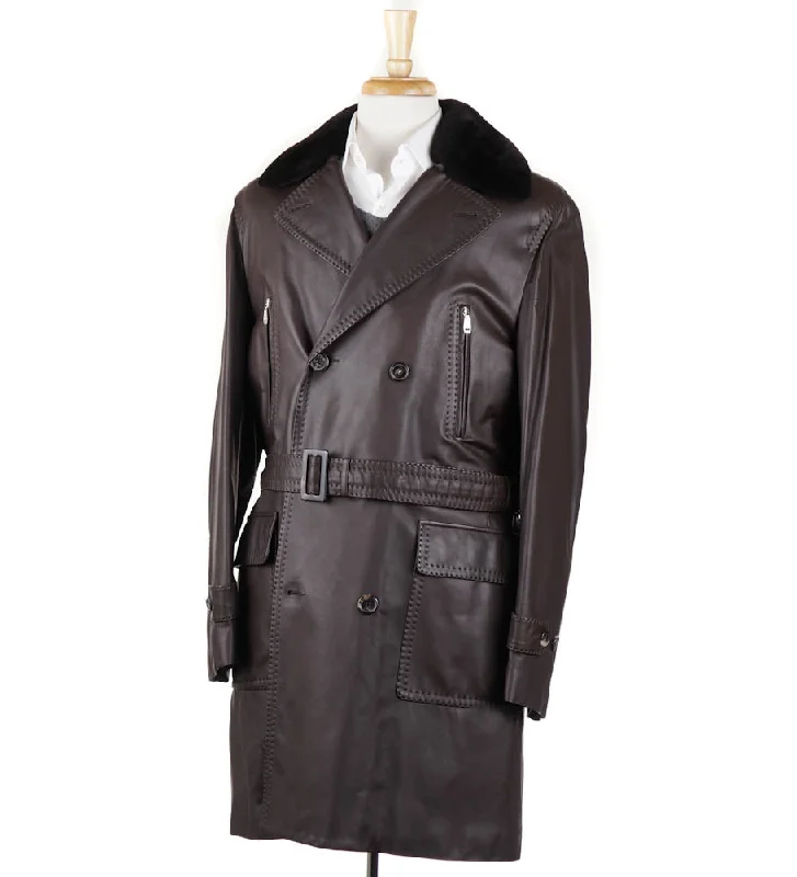 Brioni Leather Coat with Quilted Cashmere Lining Preppy Men's College