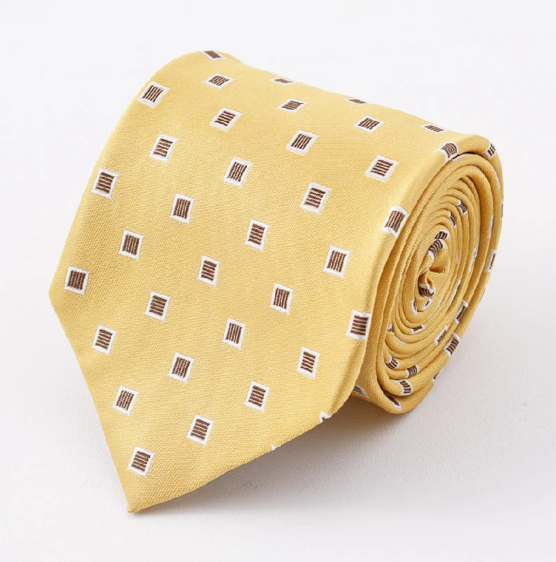 Cesare Attolini Yellow Jacquard Silk Tie Unique Men's Patch