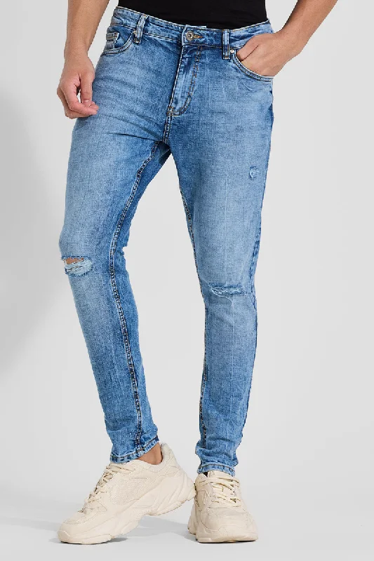 Blue Distressed Skinny Fit Jeans Elegant Men's Cashmere