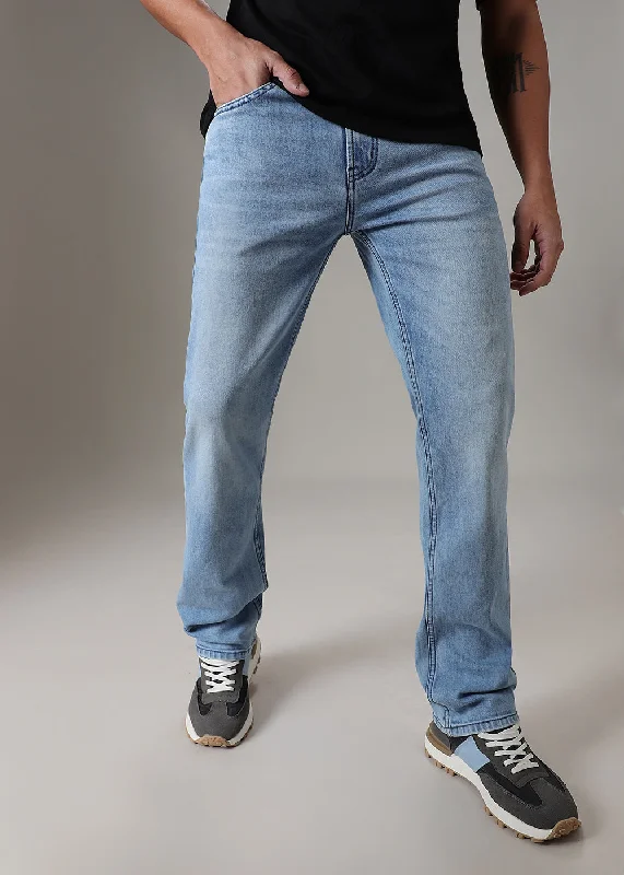 Light Wash Blue Straight Fit Denim Dynamic Men's High