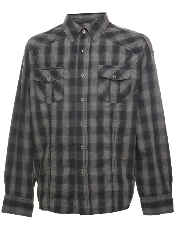 Black & Grey Classic Checked Shirt - L Beach