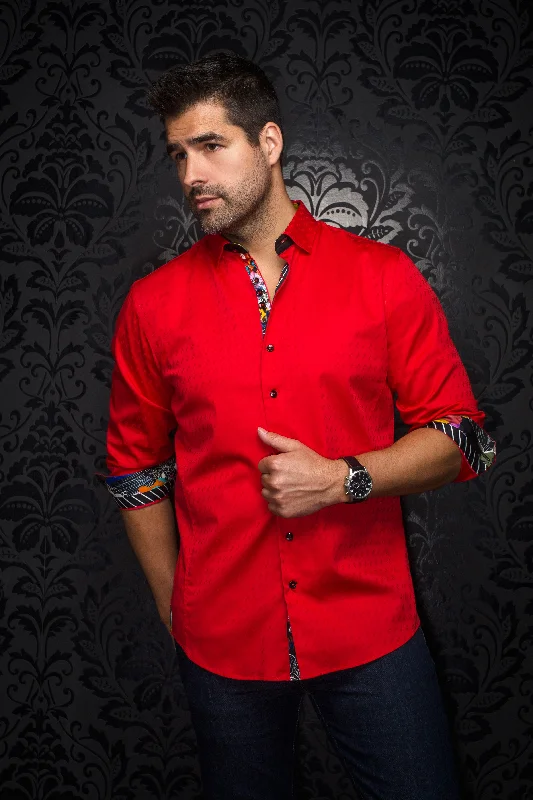 Au Noir Stretch Shirt | Wolverin Jacquard Red Hip Men's Retro