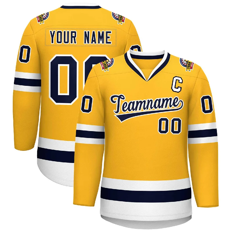 Custom Gold Navy-White Classic Style Hockey Jersey Refined Men's Velvet