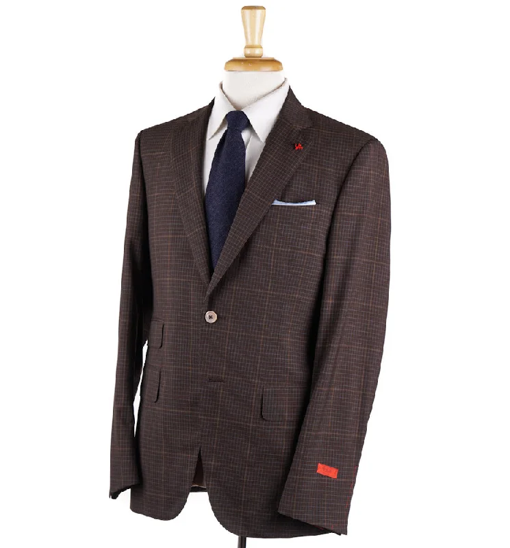 Isaia Brown Check 'Super 130s Travel' Wool Suit Traditional Men's Country