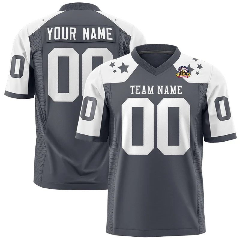 Custom Dark Gray White Personalized Shoulder Star Pattern Authentic Football Jersey Traditional Men's Country