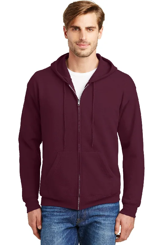 Hanes Ecosmart Full Zip Hooded Sweatshirt P180 Maroon Minimalist Men's Casual 