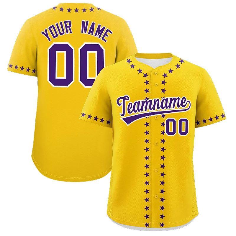 Custom Gold Purple Star Ribbing Authentic Baseball Jersey Elegant Men's Cashmere