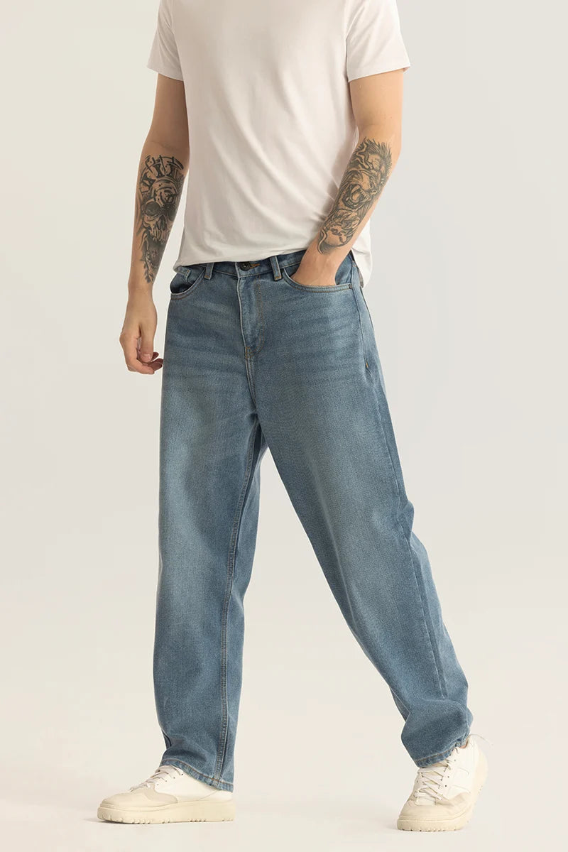 Eloise Blue Plain Loose Fit Jeans Elegant Men's Cashmere