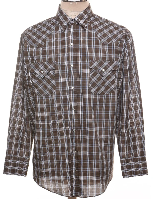 Light Blue & Brown Classic Checked Shirt - L Edgy Men's Punk