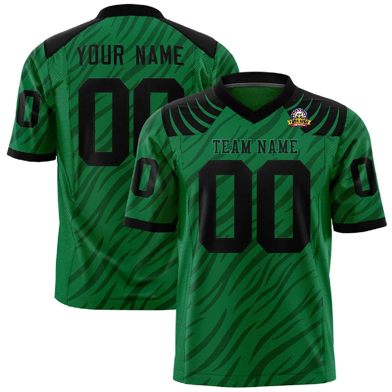 Custom Kelly Green Black Personalized Tiger Stripe Graffiti Pattern Authentic Football Jersey Masculine Men's Thick