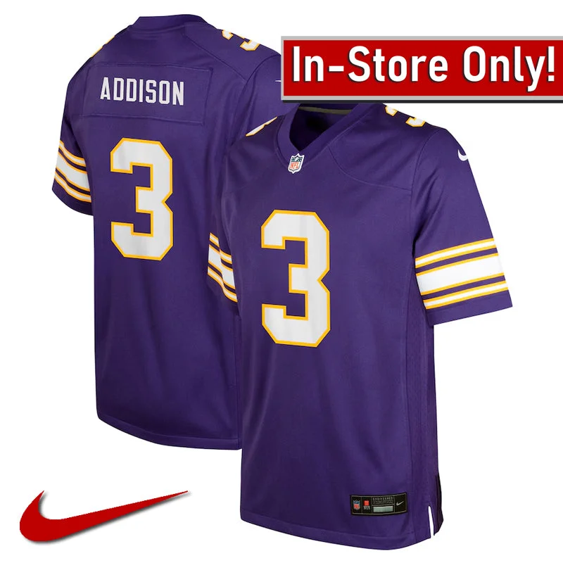 AVAILABLE IN-STORE ONLY! Jordan Addison Youth Minnesota Vikings Purple Nike Classic Game Jersey Cozy Men's Winter