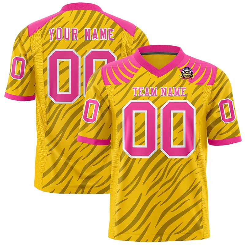 Custom Gold Black Personalized Tiger Stripe Graffiti Pattern Authentic Football Jersey Sophisticated Men's French