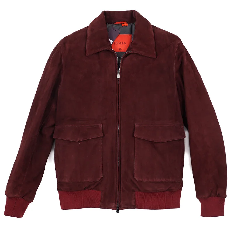 Isaia Down-Filled Suede Bomber Jacket Laid