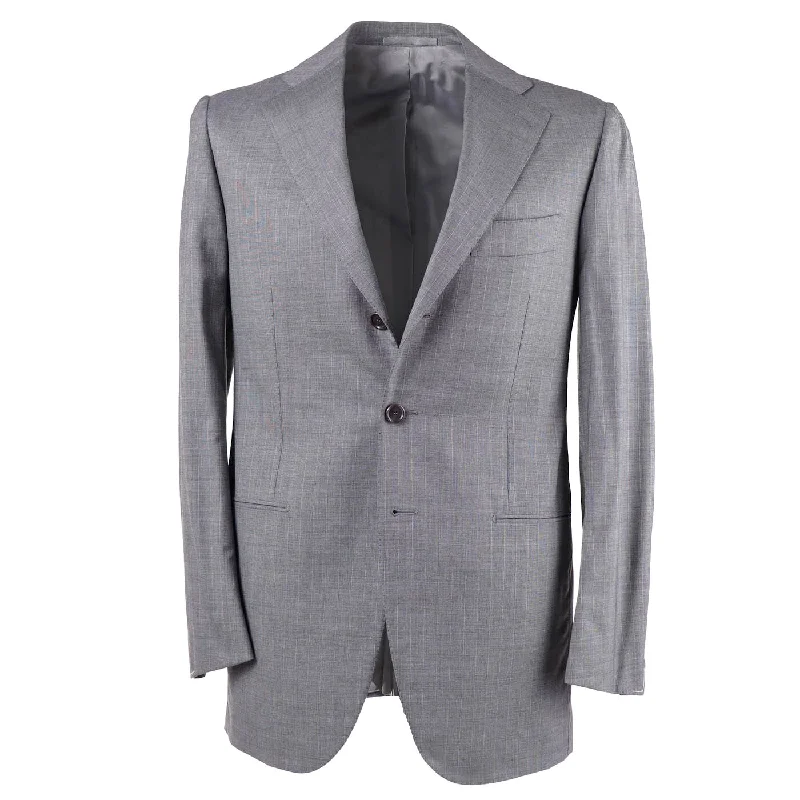 Cesare Attolini Lighter Gray Striped Wool Suit Polished Men's Satin