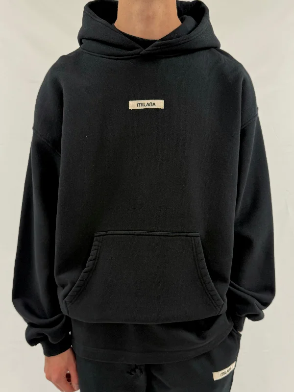 Black Core Heavyweight Hoodie. Sporty Men's Athleisure 