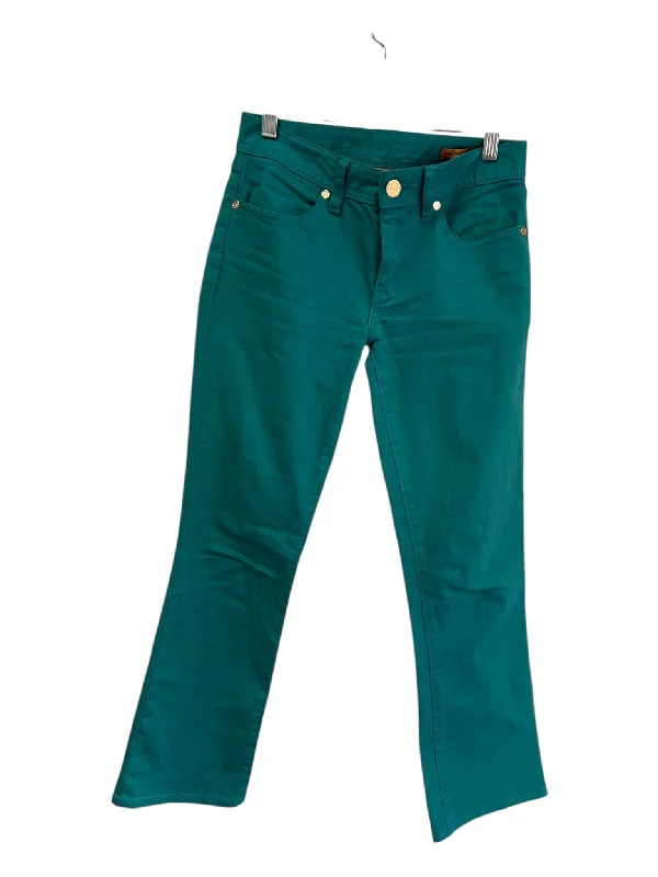 Tory Burch Size 24 Teal Cotton Blend Straight Leg zip fly Gold Hardware Jeans Refined Men's Velvet