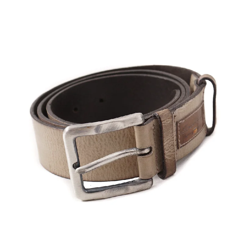 Santoni Grained Leather Belt in Antiqued Beige Relaxed Men's Australian 