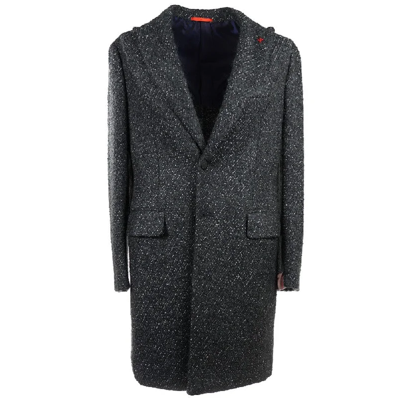 Isaia Wool and Mohair Boucle Overcoat Laid