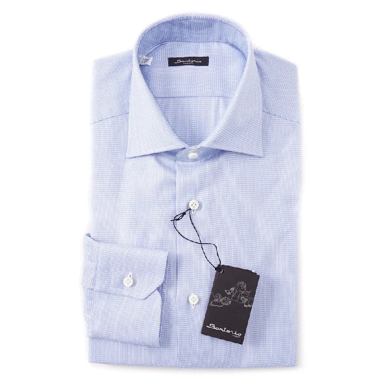 Sartorio Cotton Shirt in Patterned Sky Blue Monochromatic Office Style