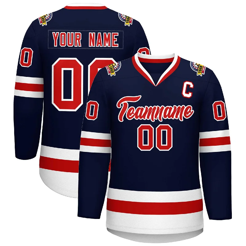 Custom Navy Red-White Classic Style Hockey Jersey Practical Men's Quick