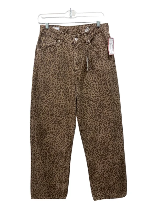 Zara Size 6/28 Brown Print Cotton Denim Animal Print Wide Leg Jeans Beach