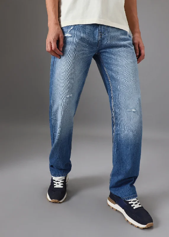 Ribbed Blue Straight Fit Denim Street