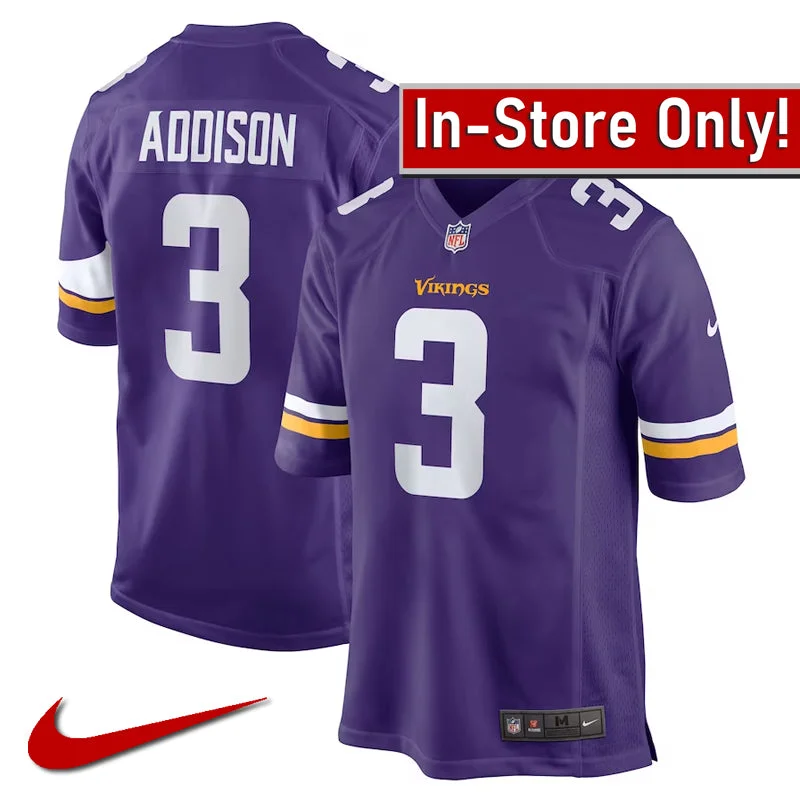 AVAILABLE IN-STORE ONLY! Jordan Addison Minnesota Vikings Purple Nike Game Jersey Confident Men's High