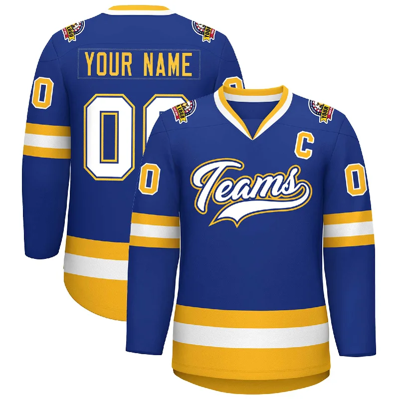 Custom Royal White Royal-Gold Classic Style Hockey Jersey Sharp Men's Italian