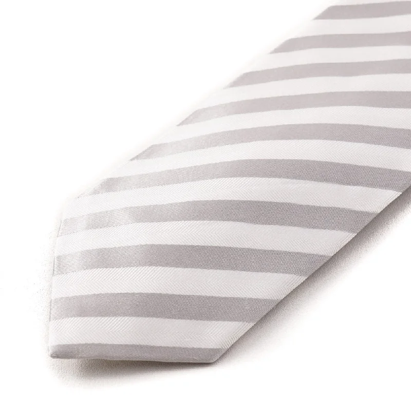 Cesare Attolini Silver and White Striped Silk Tie Casual Men's Japanese 