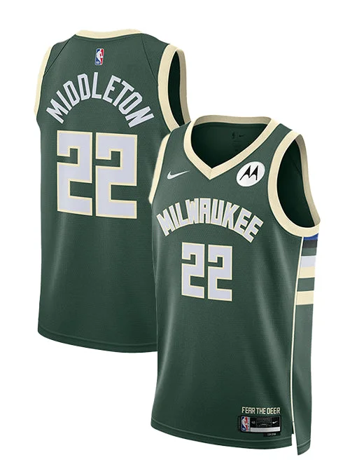 Nike 2022 Icon Edition Khris Middleton Milwaukee Bucks Swingman Jersey Laid