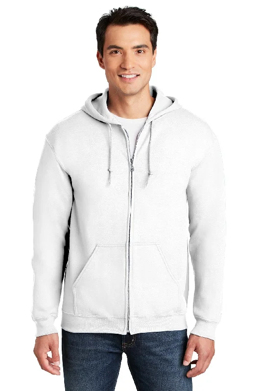 Gildan Heavy Blend Full Zip Hooded Sweatshirt White Refined Men's Classic 