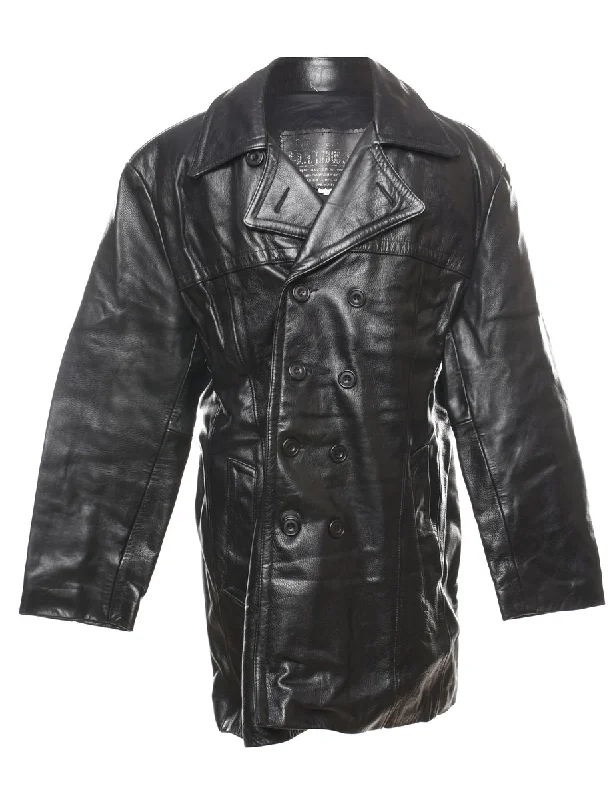 Double-Breasted Black Classic Leather Jacket - XL Practical Men's Multi