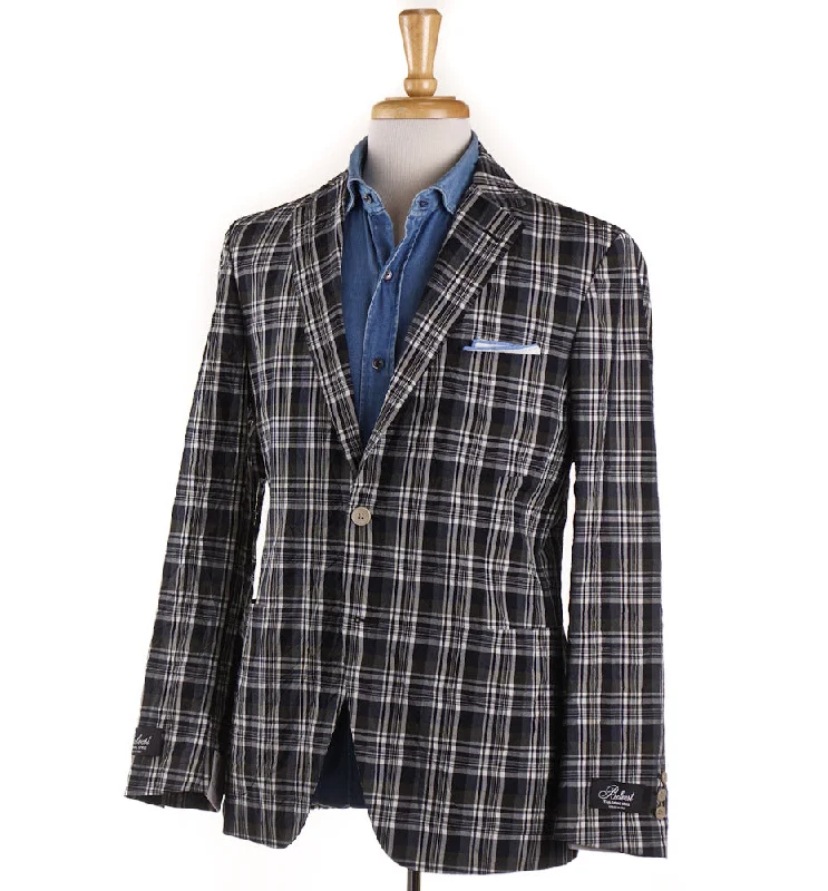 Belvest Ultra-Light Wool Sport Coat in Navy Check Laid