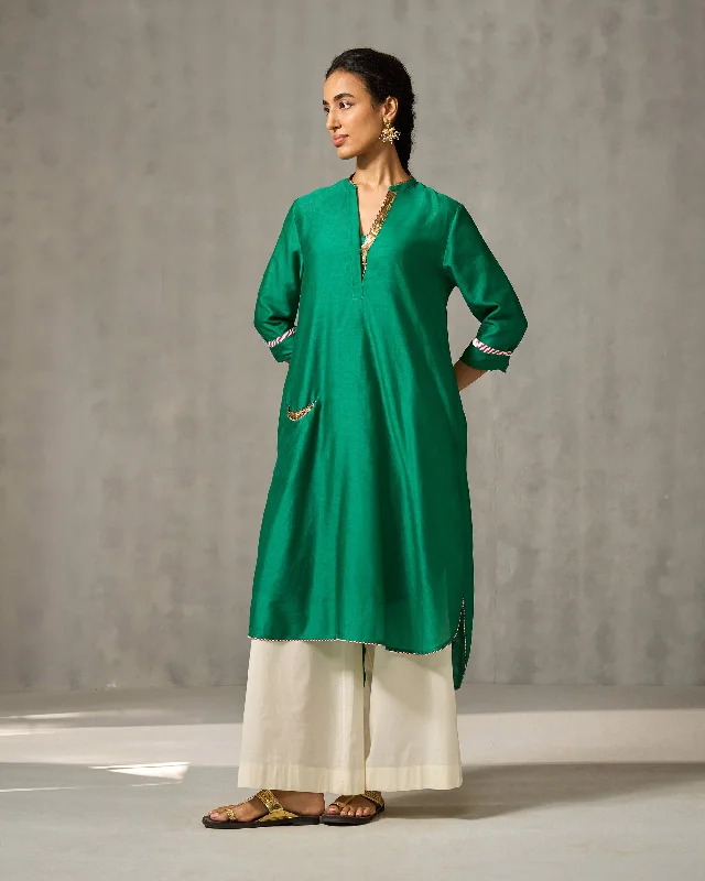 Chaand Pocket Kurta & Slip - Green Refined Men's Hand