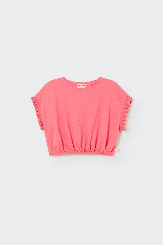 JADAK280S5-ORGANIC SLUB RUFFLE T-SHIRT-confetti pink Monochromatic Office Style