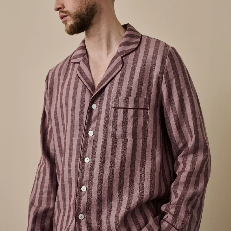 Port Woodrose Striped Linen Tencel Men's Pajama Shirt Sophisticated Men's French