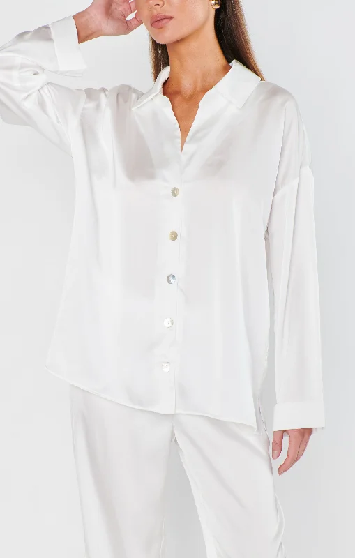 Always and Forever Button Down ~ Ivory Luxe Satin Tough Men's Military