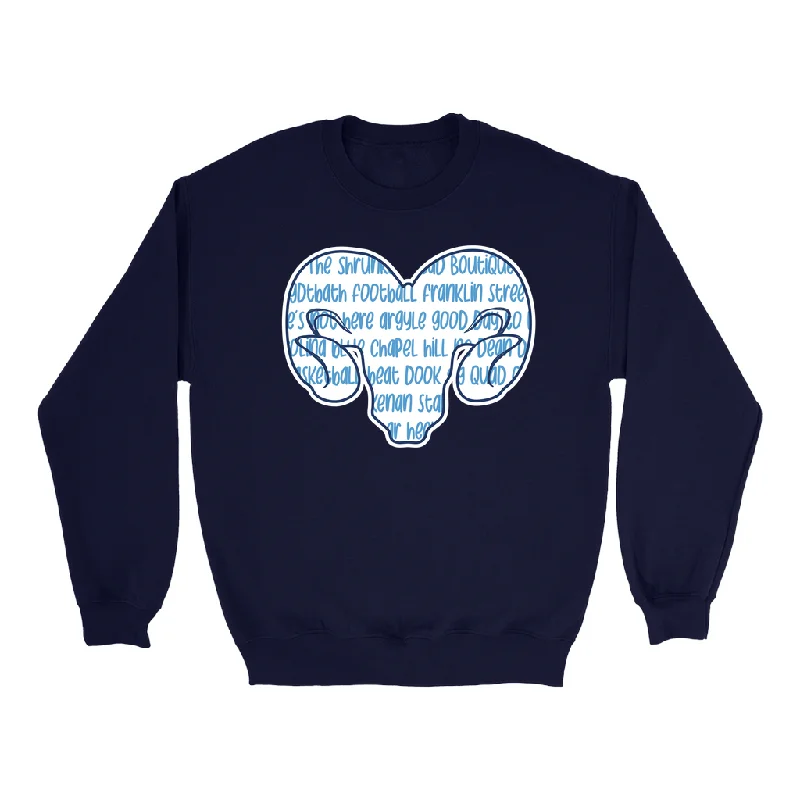 Carolina Blue and White Word Ram Adult Sweatshirt Sleek Men's Contemporary 