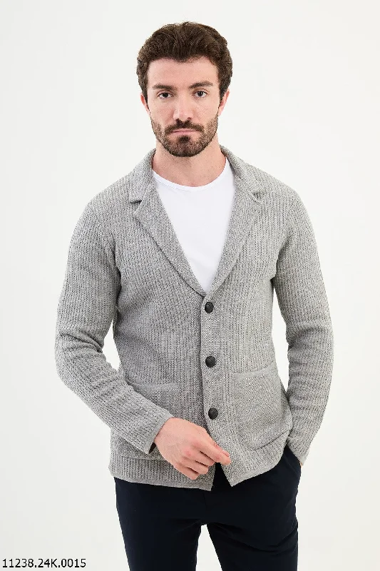 Bojoni Chicago Slim Fit Gray Knitwear Cardigan Sweater Hip Men's Urban