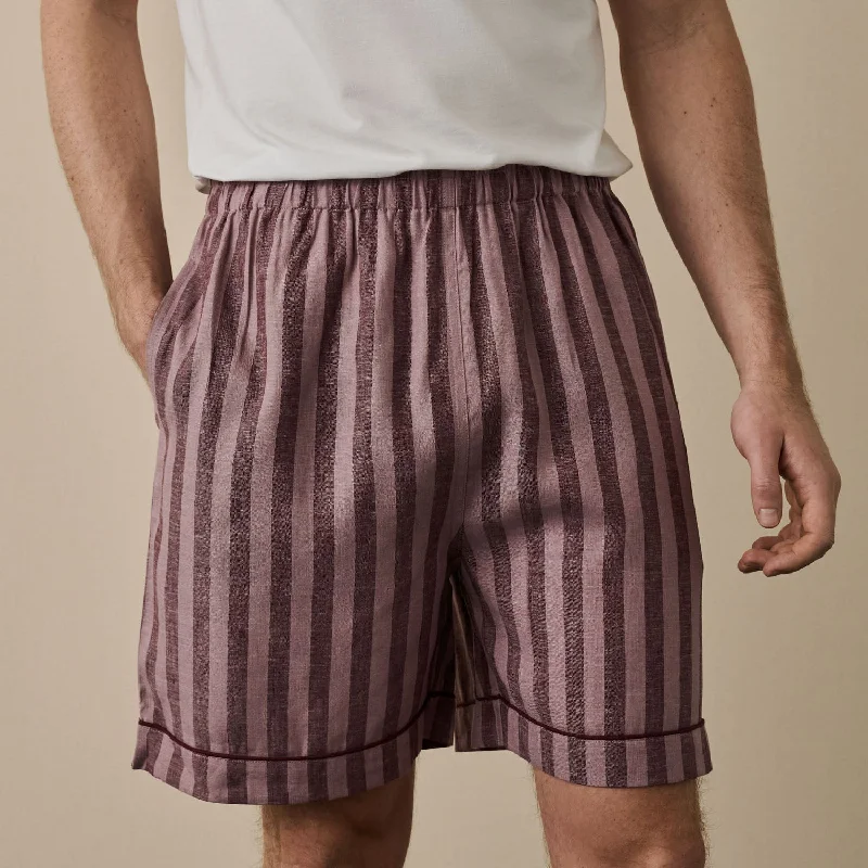 Men's Port & Woodrose Striped Linen Pajama Shorts Unique Men's Patch