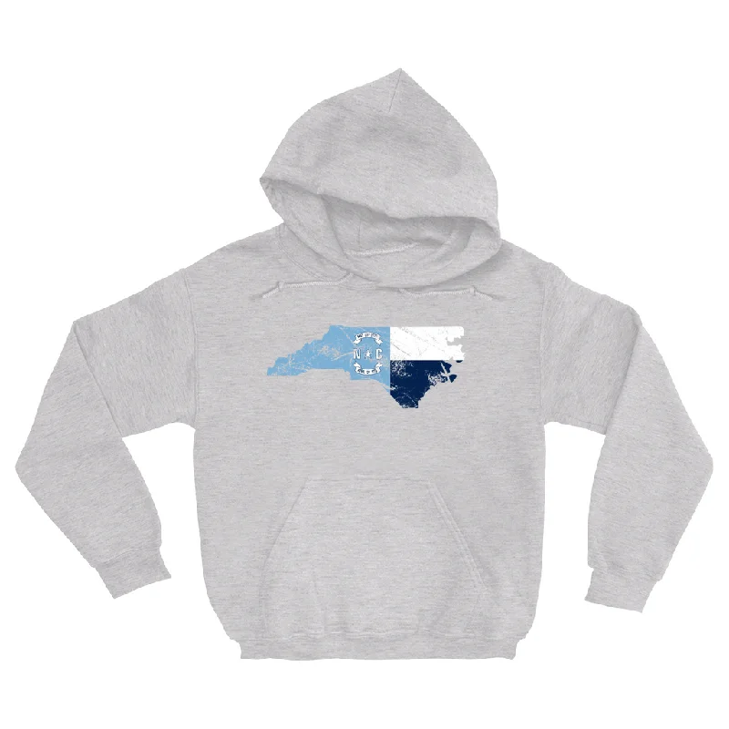 North Carolina Distressed State Flag Ash Grey Adult Hoodie Laid